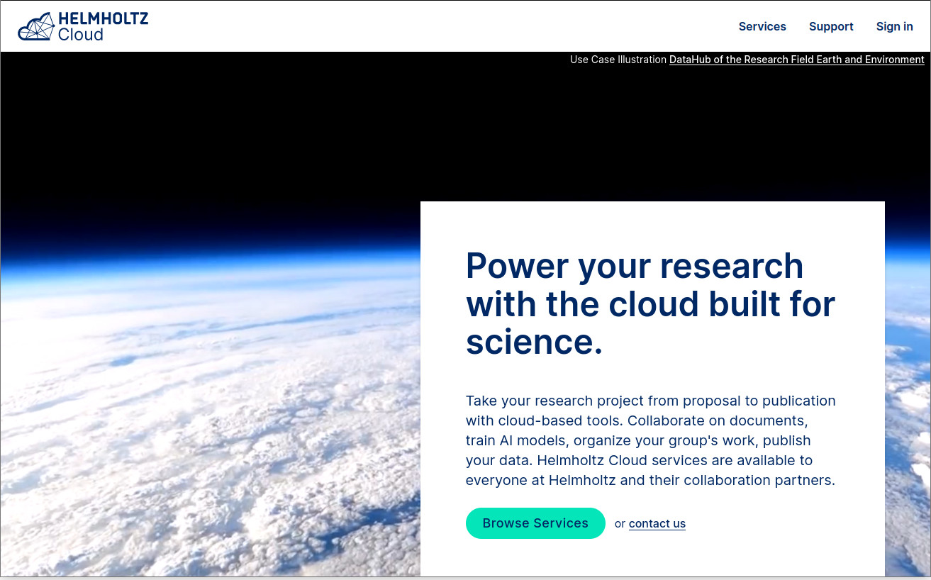 Screenshot of Helmholtz Cloud Portal