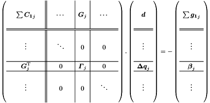 The complete linear equation system with a (huge) bordered band matrix.