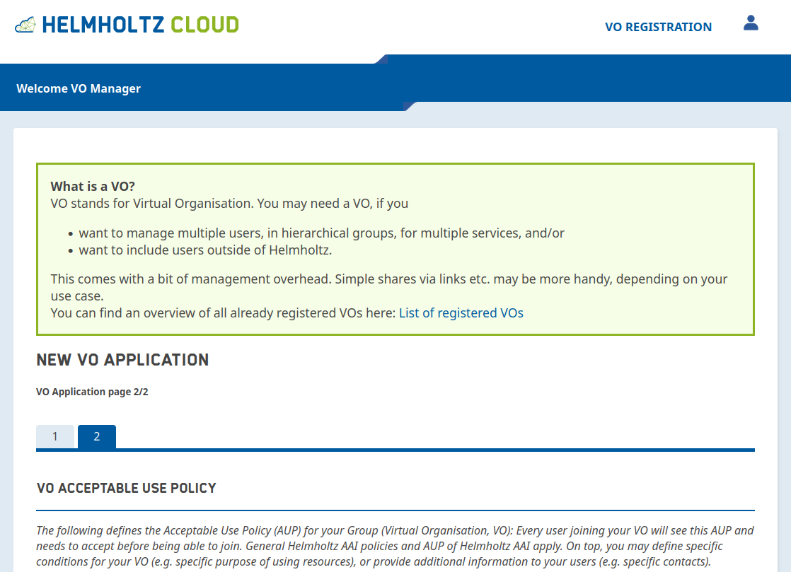 VO Application AUP