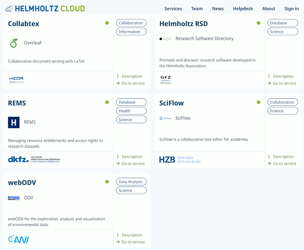 Screenshot of new Cloud Portal with 5 new services