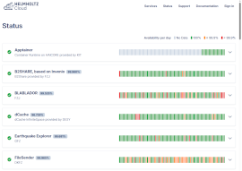 screenshot of the status page showing the availability of the first services