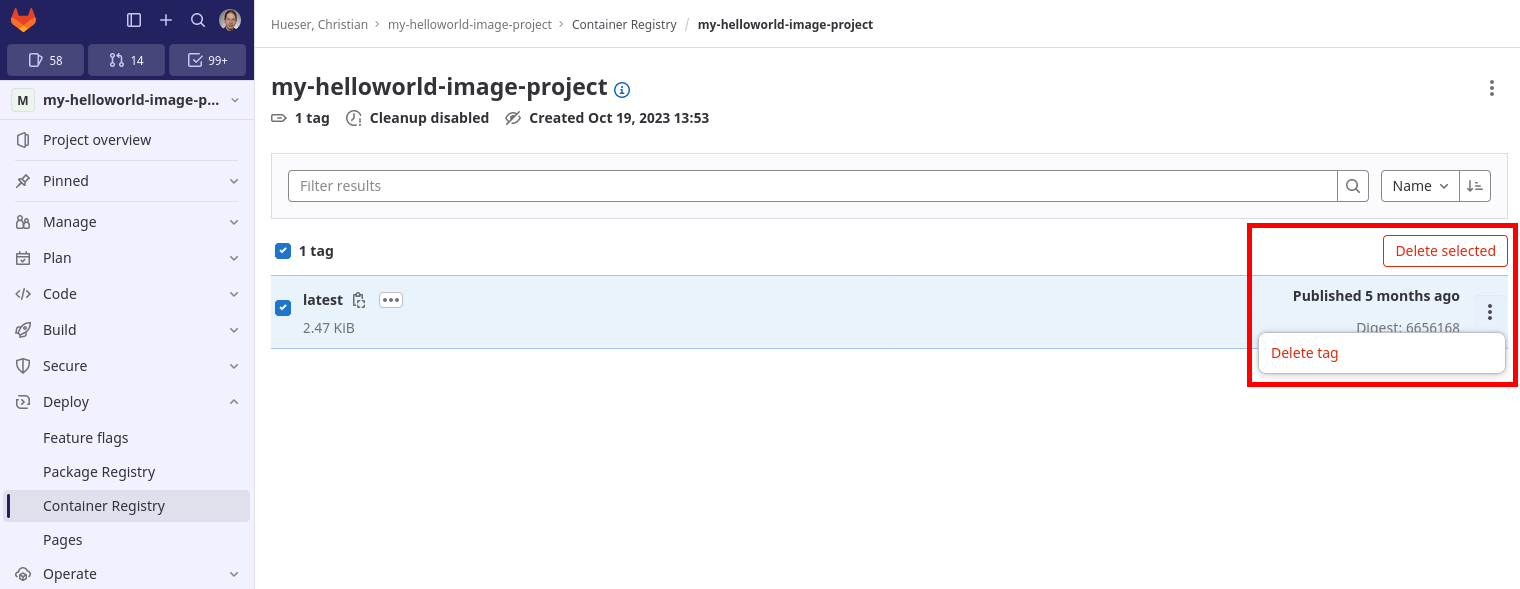 GitLab Container Registry delete