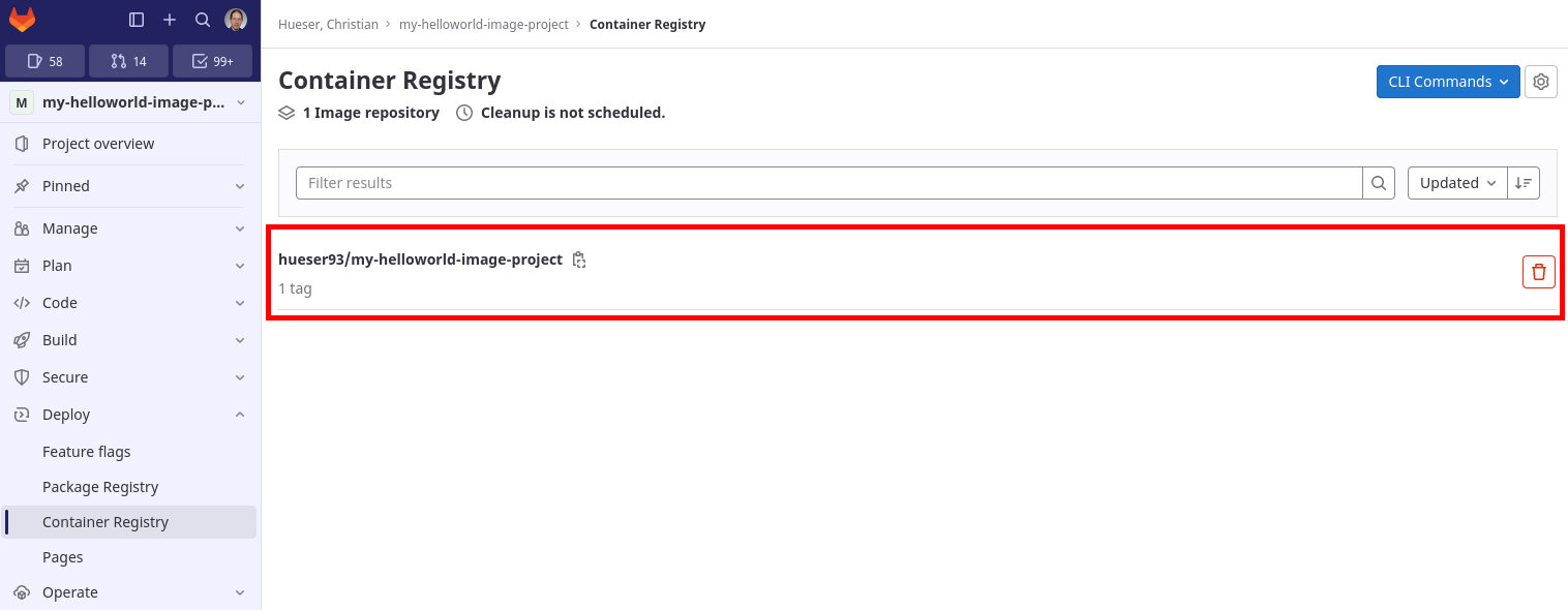 GitLab Container Registry list